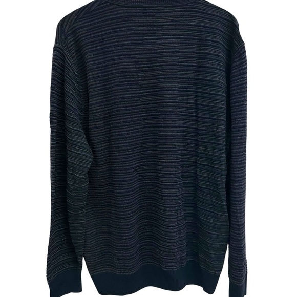 Lenor Romano Men’s Textured Multiclor Striped Fine Merino Wool Crewneck Sweater - Picture 2 of 7